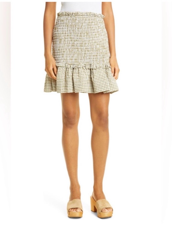 Veronica Beard Dresses & Skirts - NWT-Veronica Beard Gingham Ruffle Hem Mini Skirt - Cream/Green